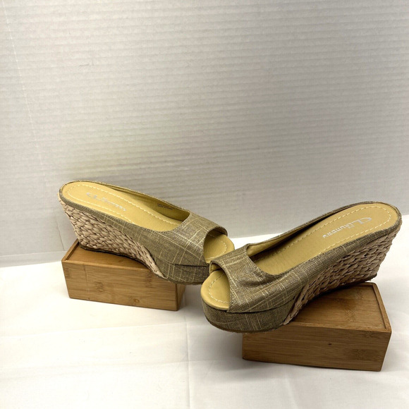 CL by Laundry Shoes - CL Laundry DATE NIGHT Platform Wedge Slip On Gold Shimmer Raffia Jute Bottom 7M
